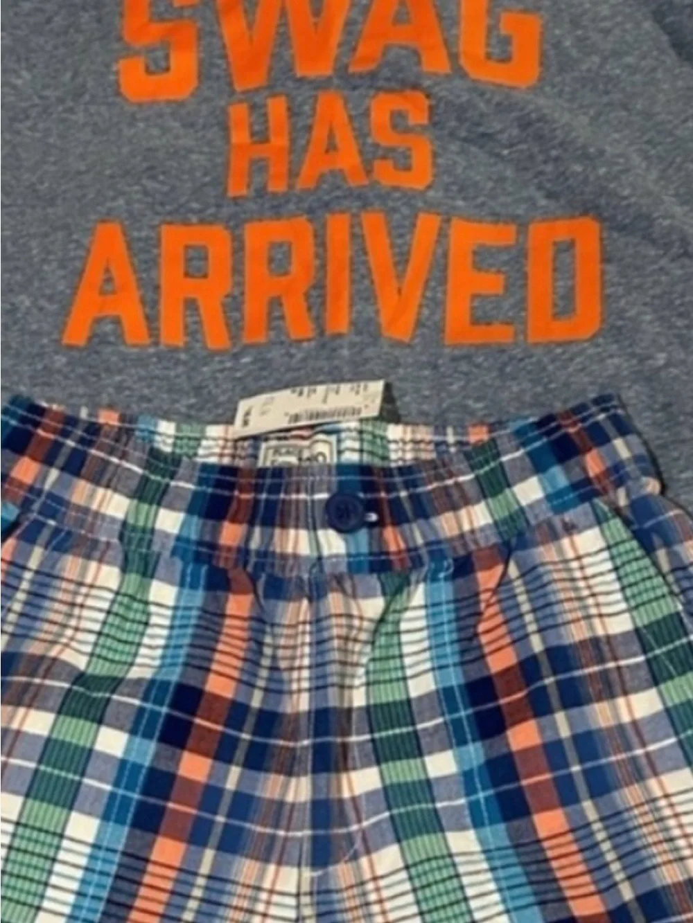 NWT Outfit Boy’s Plaid Cotton Shorts - Blue/Green/Orange and T shirt